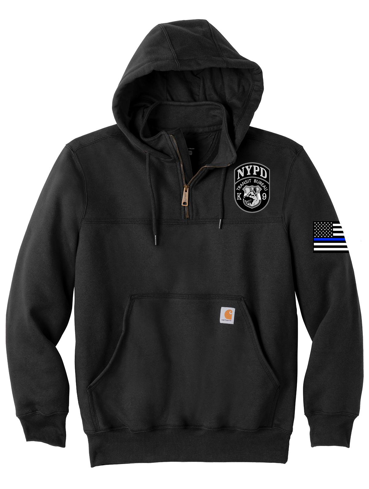 NYPD Transit K9 Carhartt Rain Defender Heavyweight Hooded Zip Mock Sweatshirt