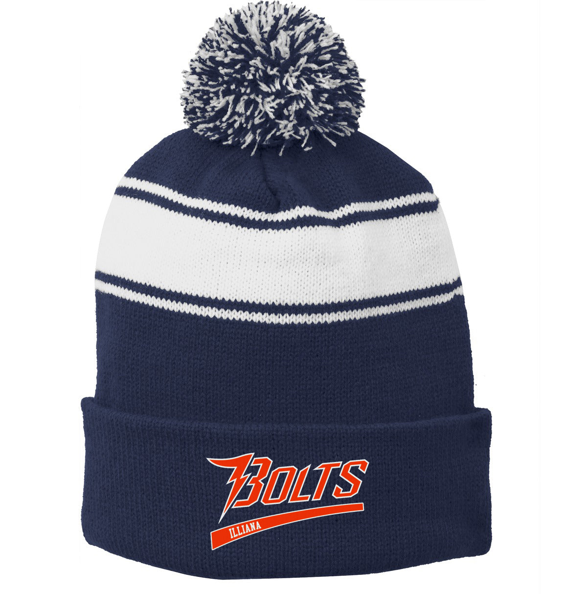 Illiana Thunderbolts Navy/White Pom Pom Beanie