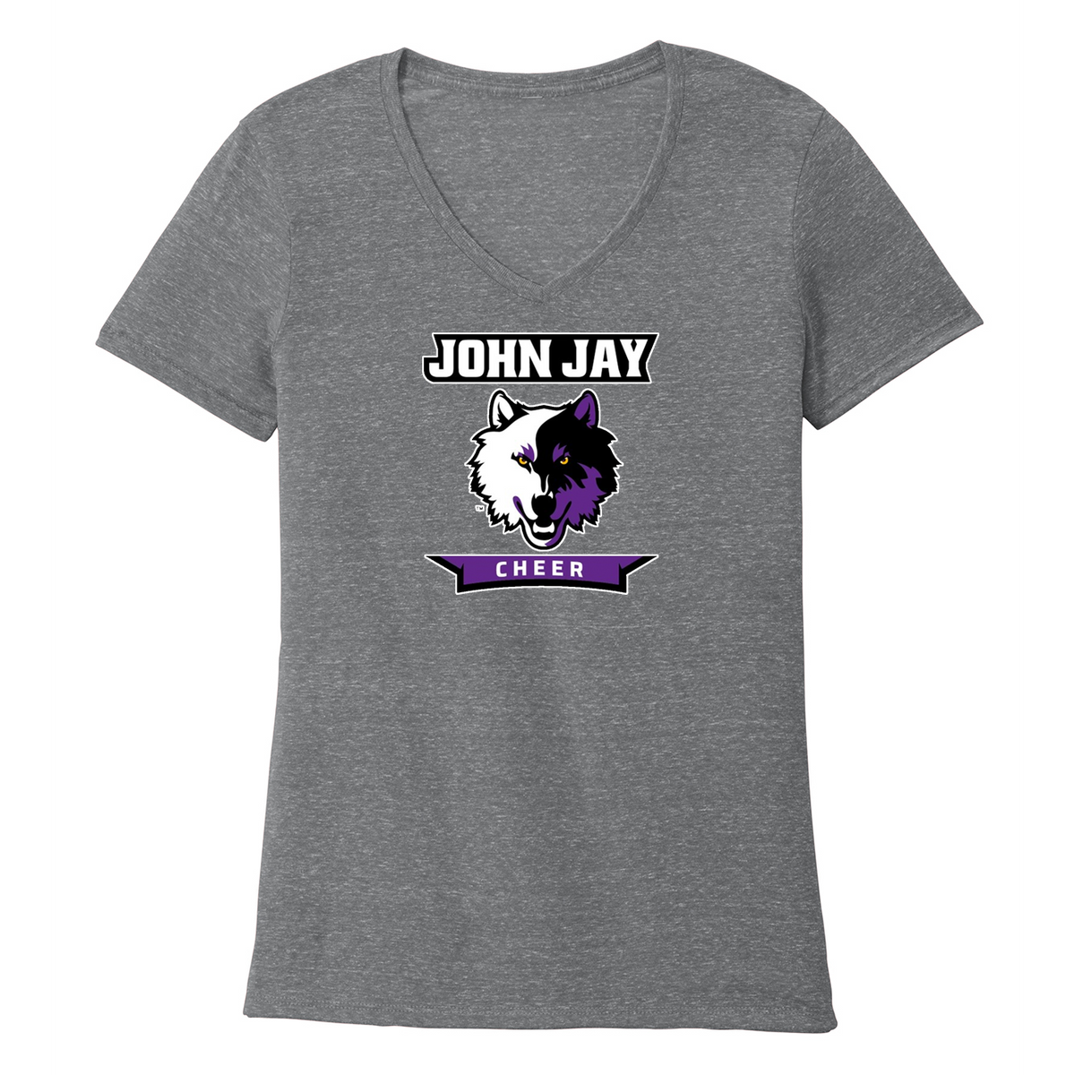 John Jay Youth Cheer Ladies Snow Heather Jersey V-Neck T-Shirt