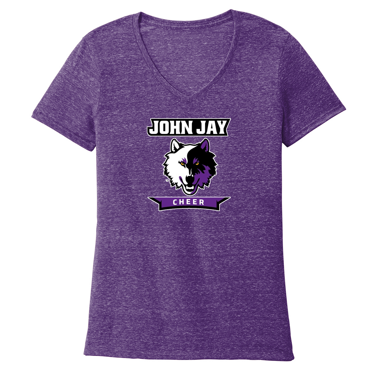 John Jay Youth Cheer Ladies Snow Heather Jersey V-Neck T-Shirt