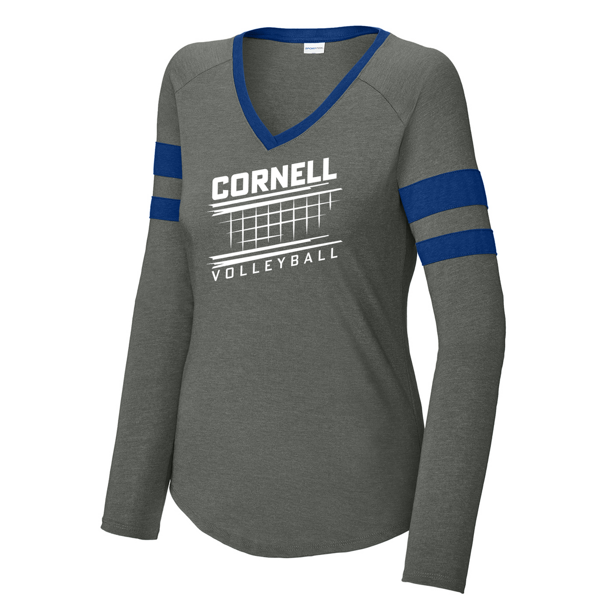 Cornell HS Volleyball Sport-Tek® Women's Halftime Stripe Long Sleeve V-Neck Tee