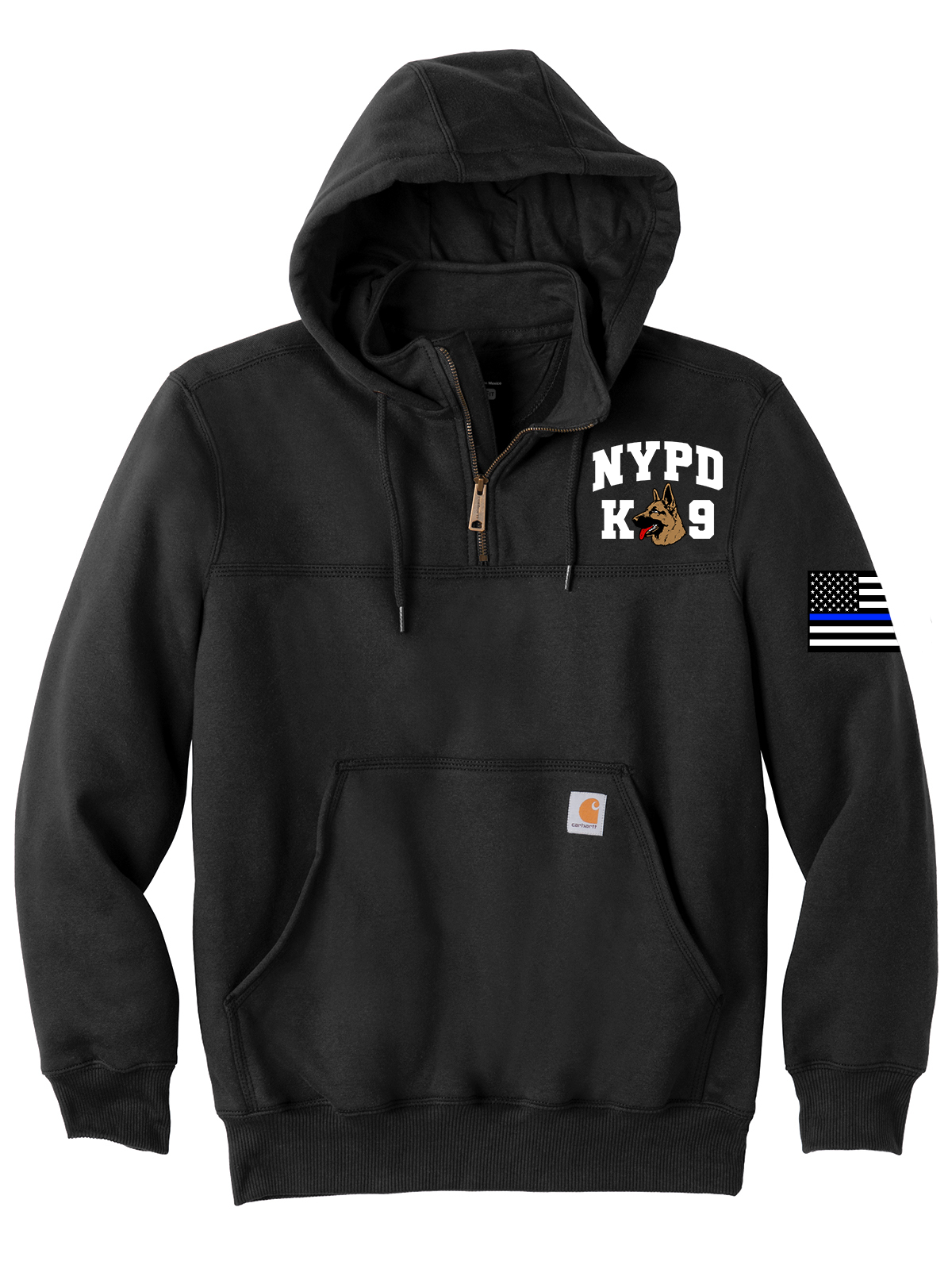 NYPD Transit K9 Carhartt Rain Defender Heavyweight Hooded Zip Mock Sweatshirt