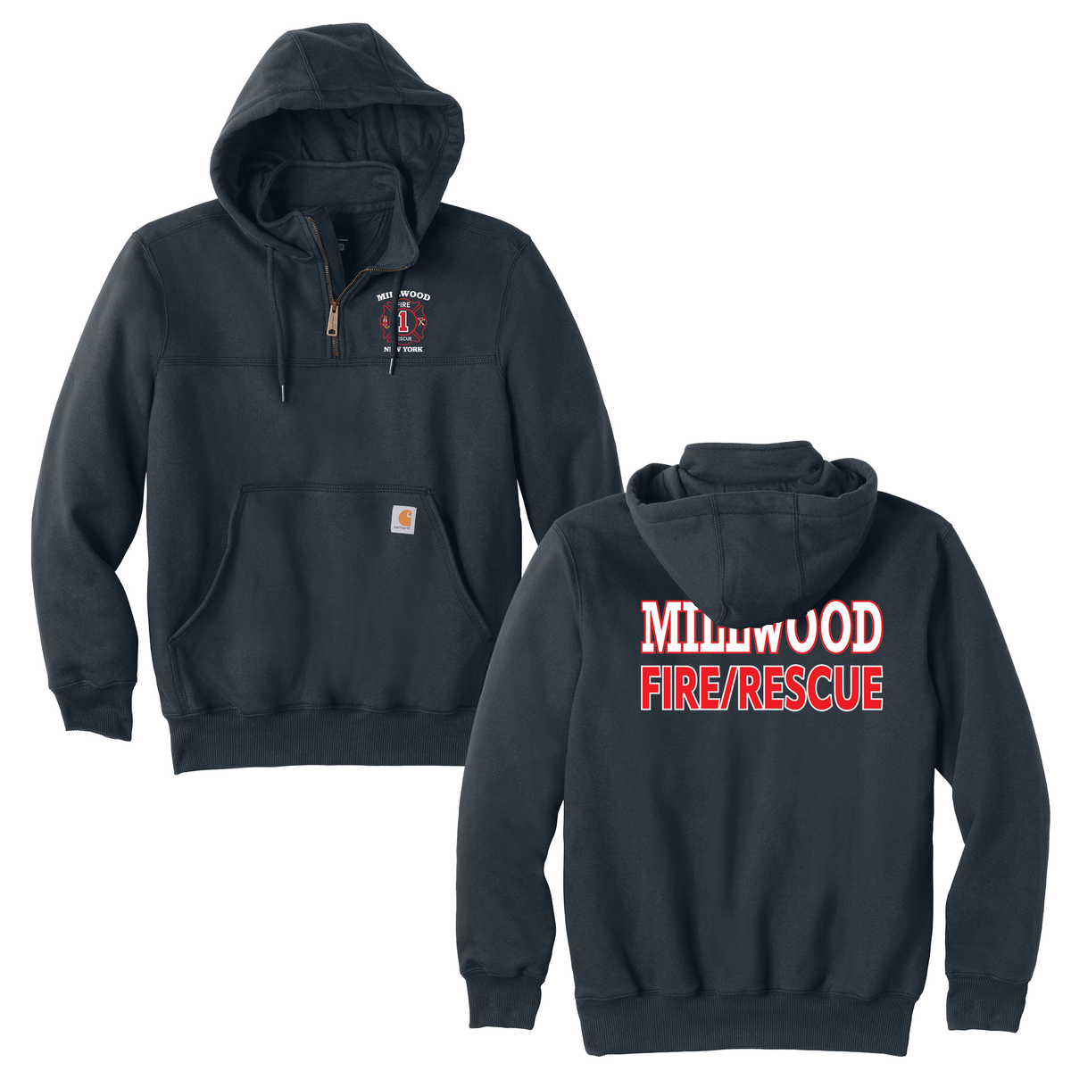 Millwood Fire Company Carhartt Rain Defender Heavyweight Hooded Zip Mock Sweatshirt