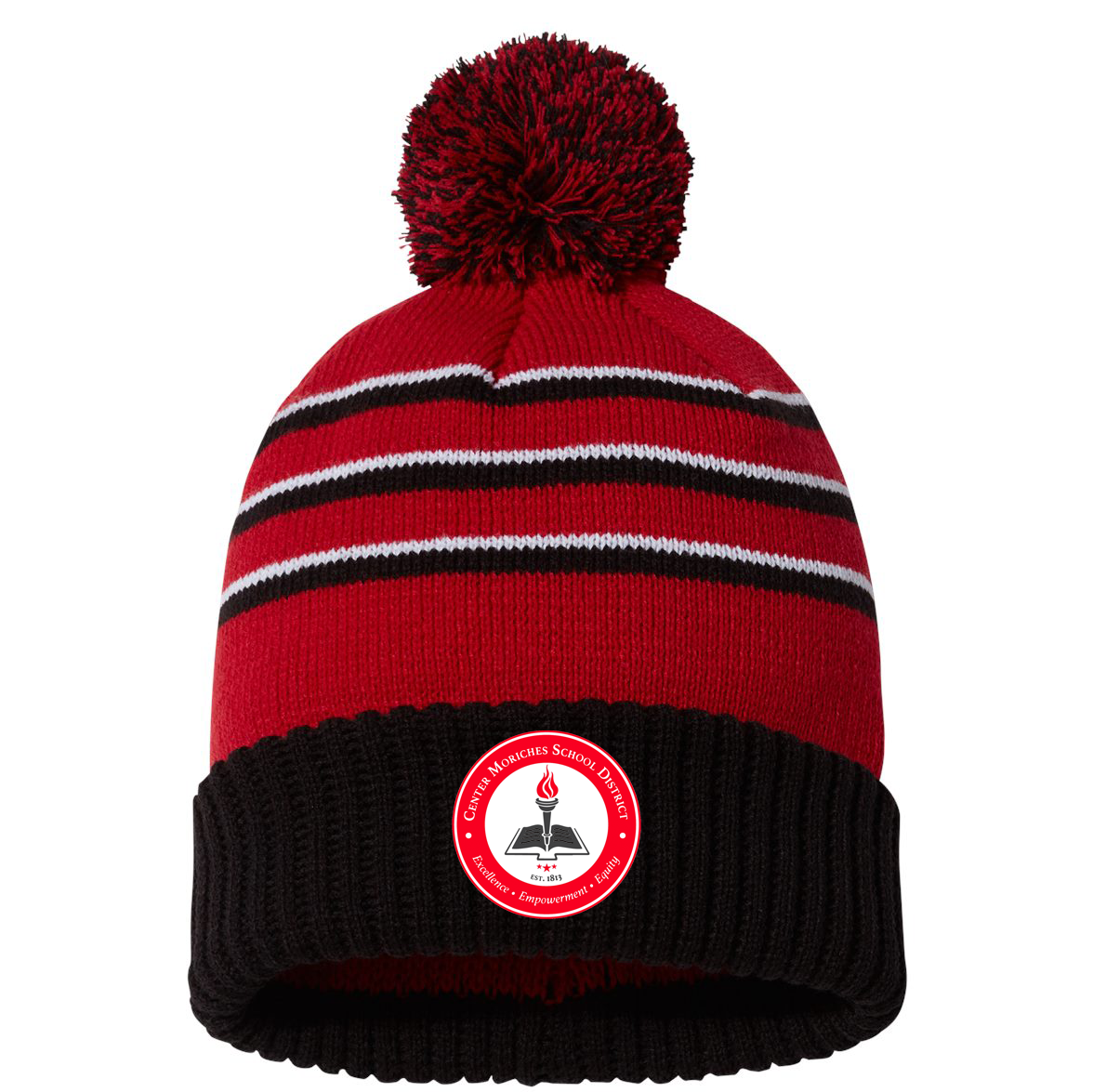 Center Moriches School District Striped Cuffed Beanie