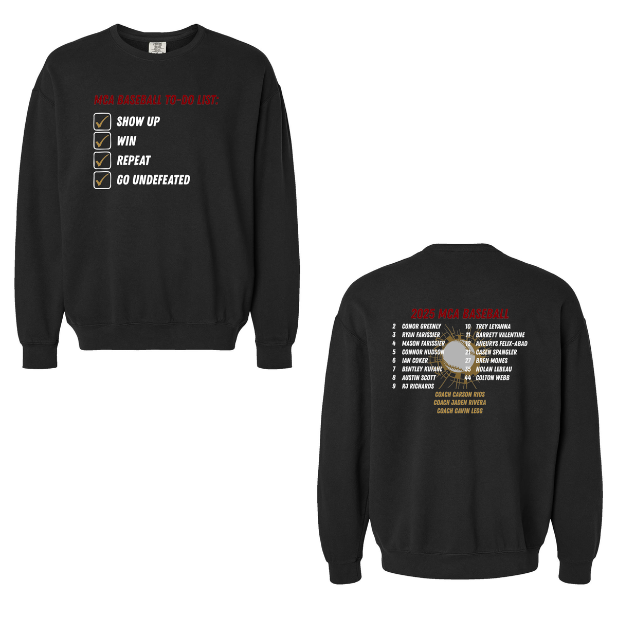 Milford Central Academy Baseball Comfort Colors Garment Wash Crewneck Sweatshirt