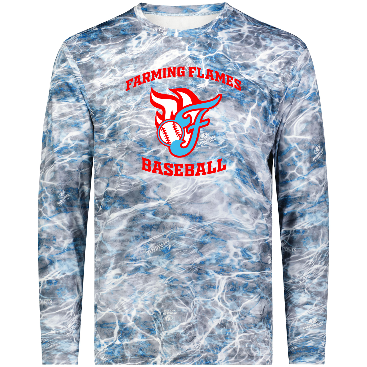 Farming Flames Baseball Club Mossy Oak Momentum Long Sleeve Tee