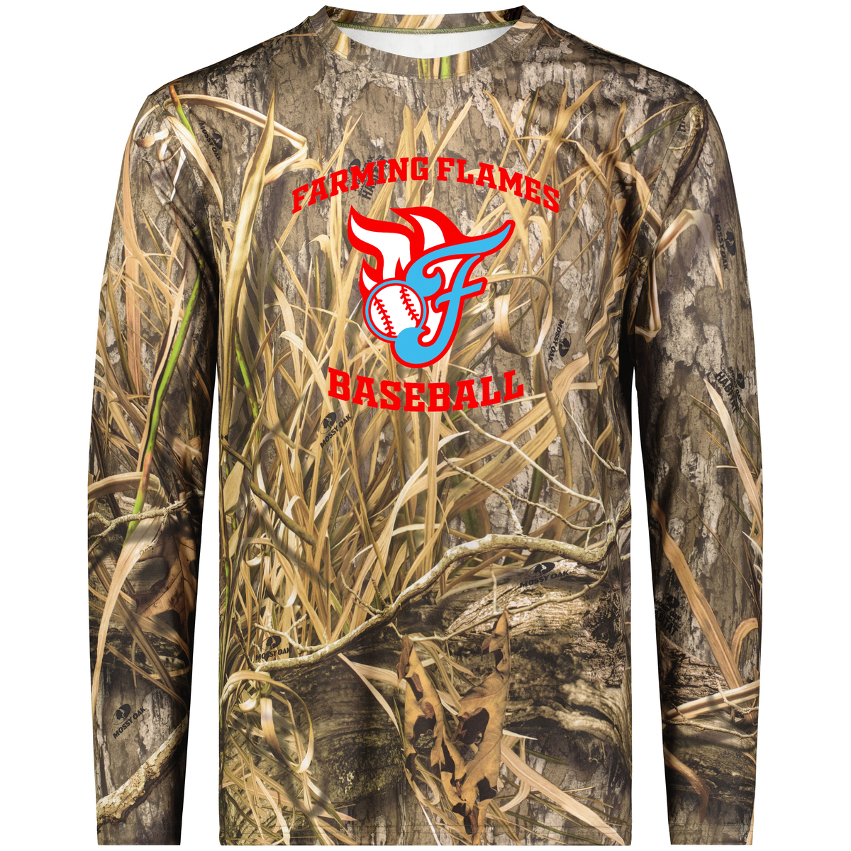 Farming Flames Baseball Club Mossy Oak Momentum Long Sleeve Tee