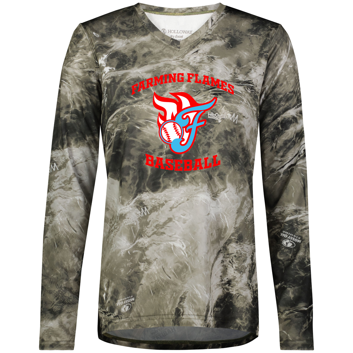 Farming Flames Baseball Club Ladies Mossy Oak Momentum Long Sleeve Tee