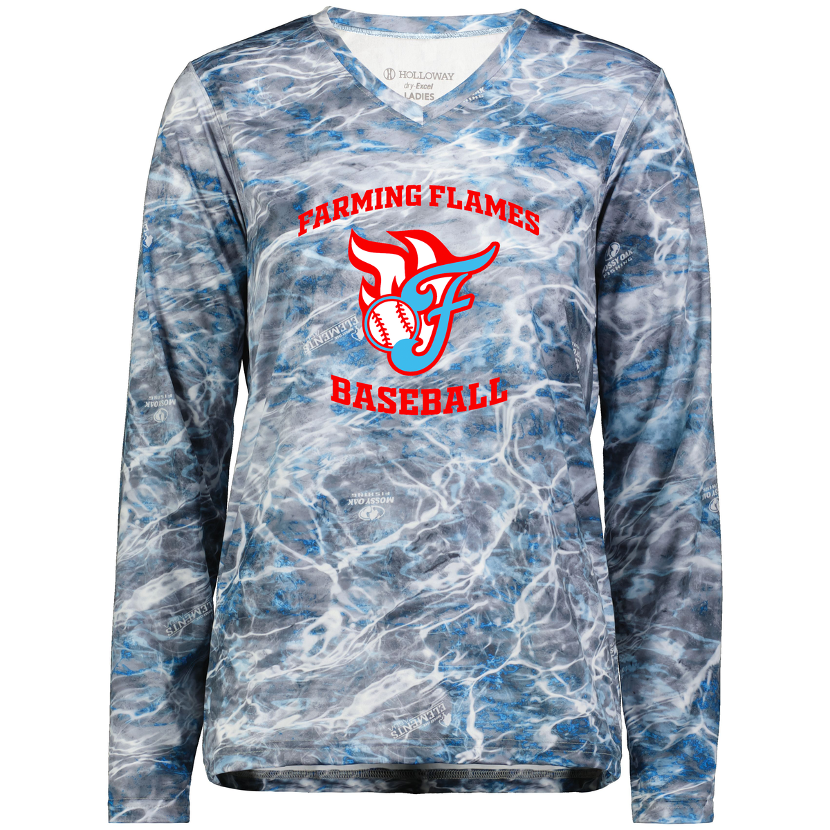 Farming Flames Baseball Club Ladies Mossy Oak Momentum Long Sleeve Tee