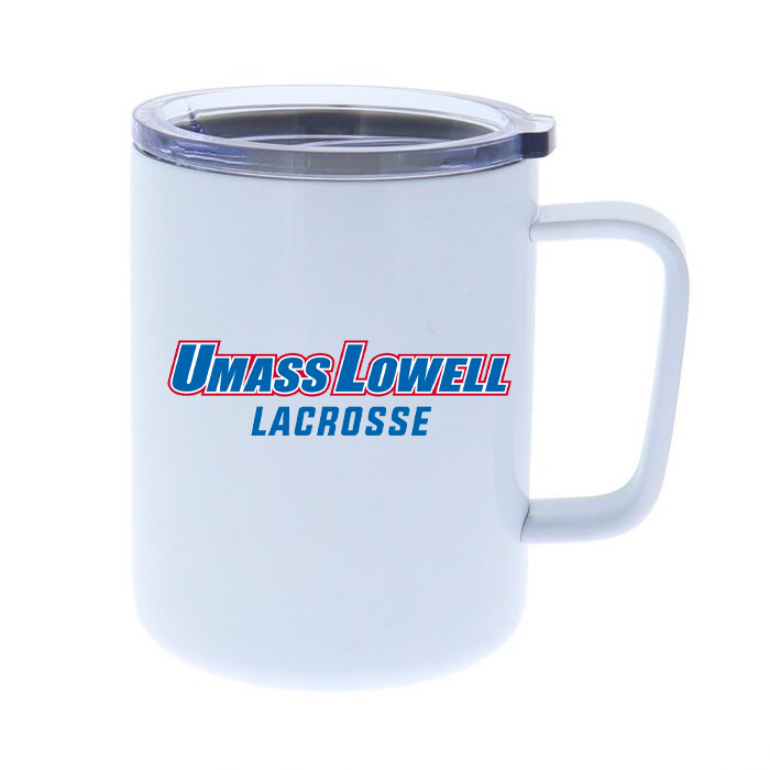 UMass Lowell Lacrosse 10oz White Stainless Steel Coffee Mug with Lid