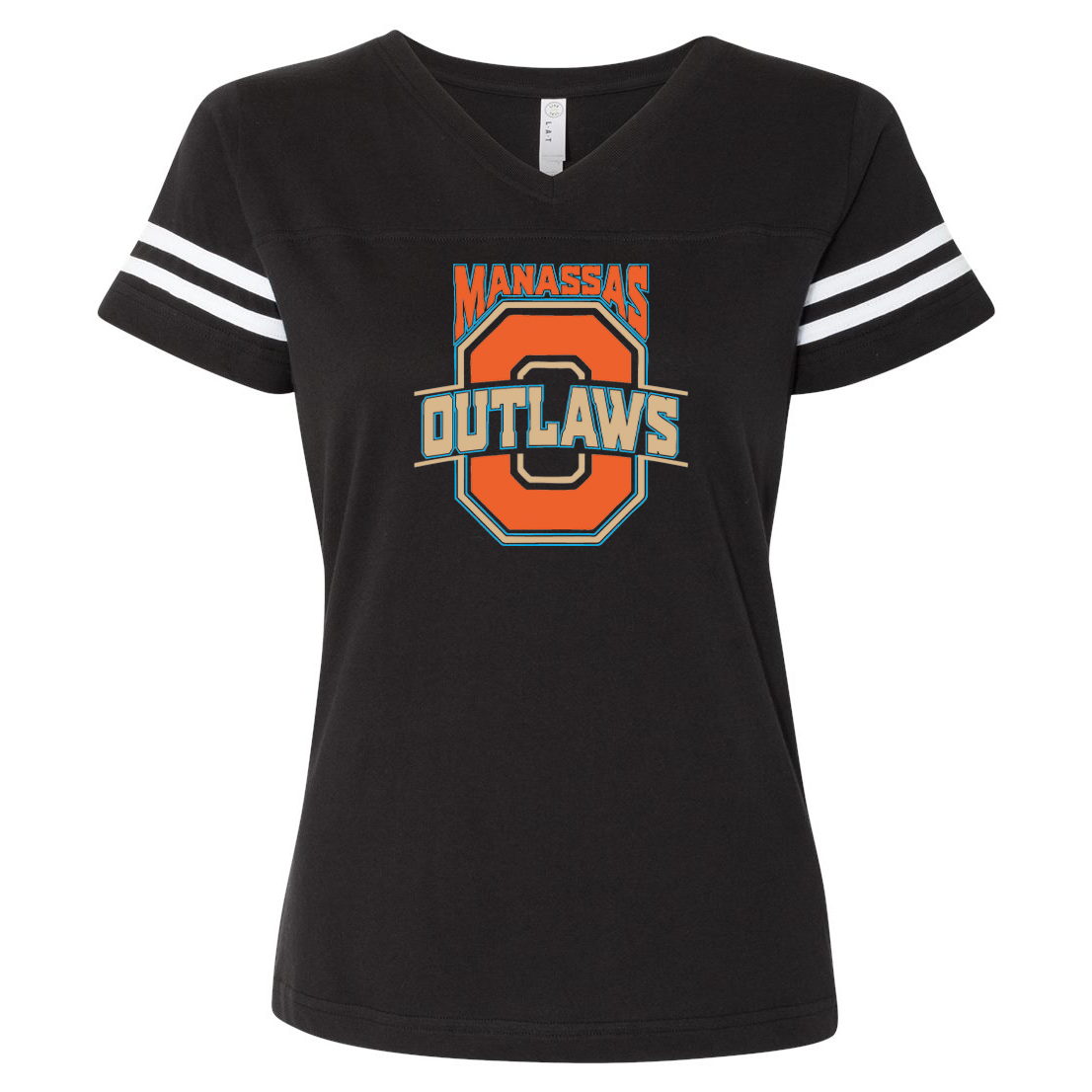 Manassas Outlaws Football Women's Football V-Neck Fine Jersey Tee