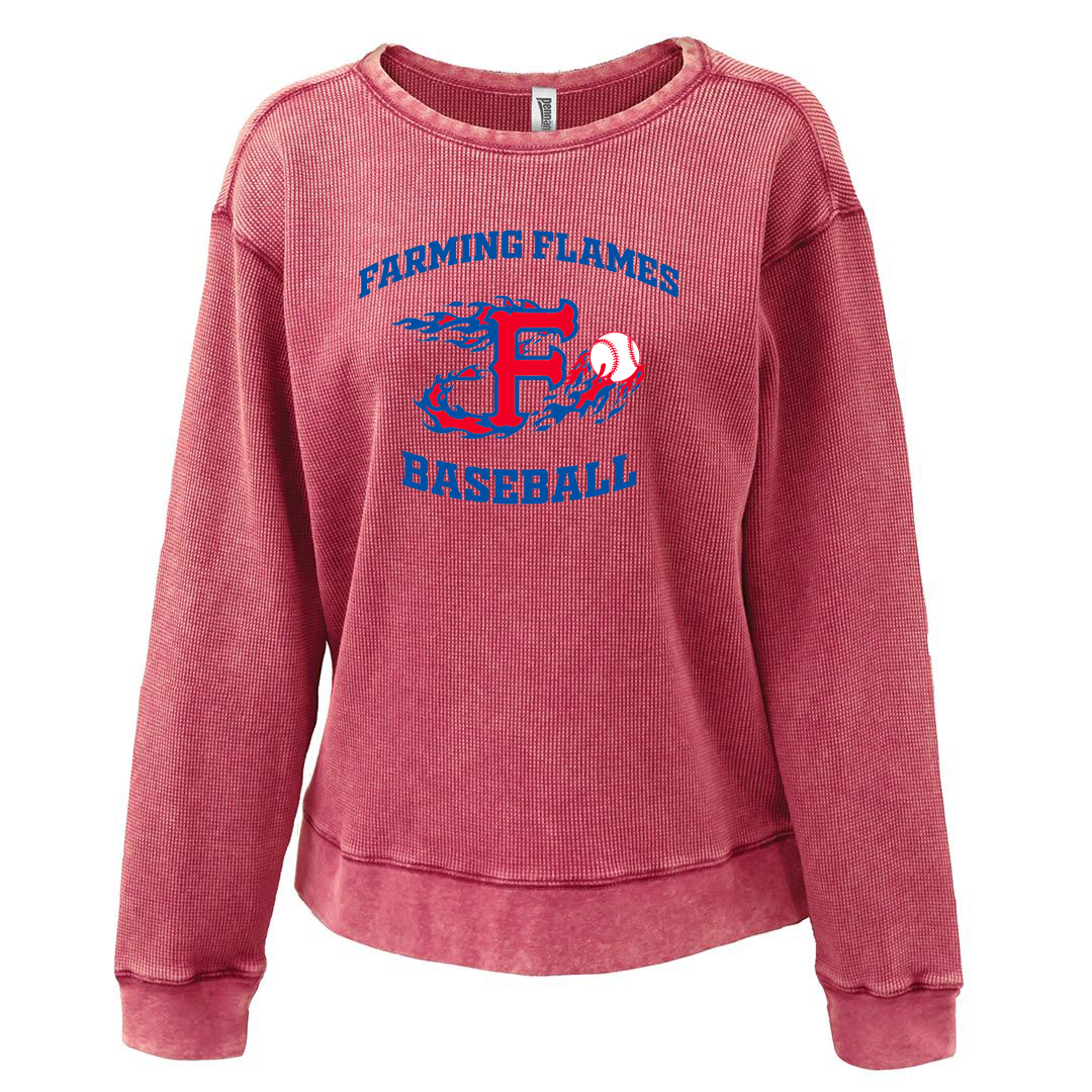 Farming Flames Baseball Club Women's Mini Waffle Crew