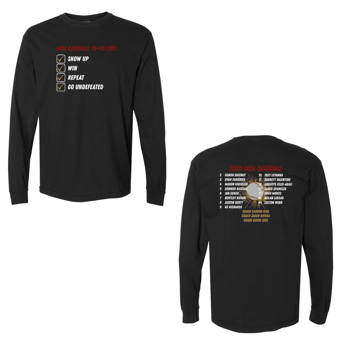 Milford Central Academy Baseball Comfort Colors Garment-Dyed Long Sleeve Tee