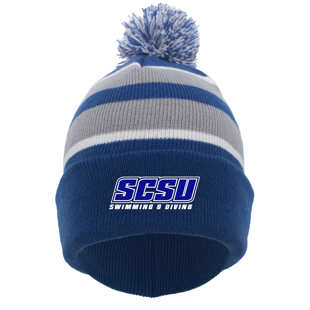 SCSU Swim and Dive Knit Fold Over Pom Pom Beanie