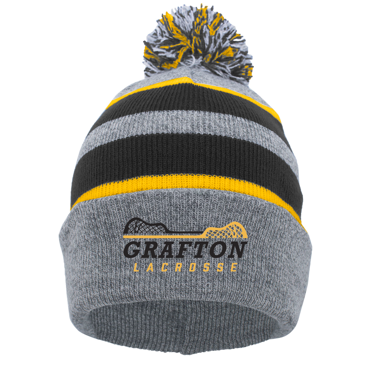 Grafton Lacrosse Knit Fold Over Pom Pom Beanie