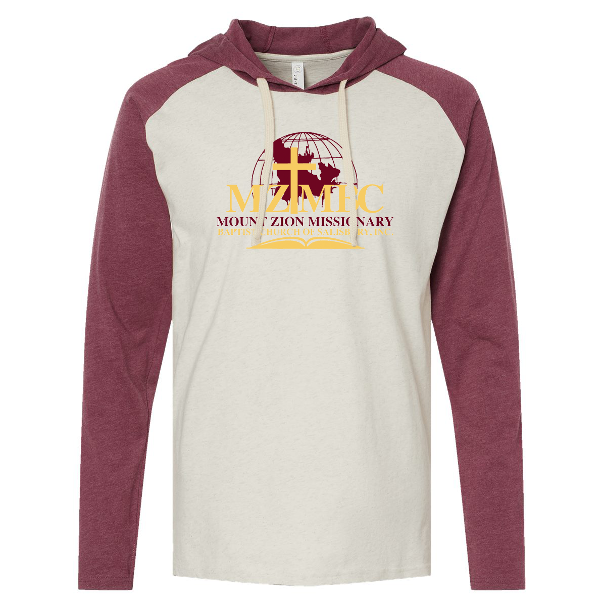 Mount Zion Missionary Baptist Church Fine Jersey Hooded Long Sleeve Raglan T-Shirt