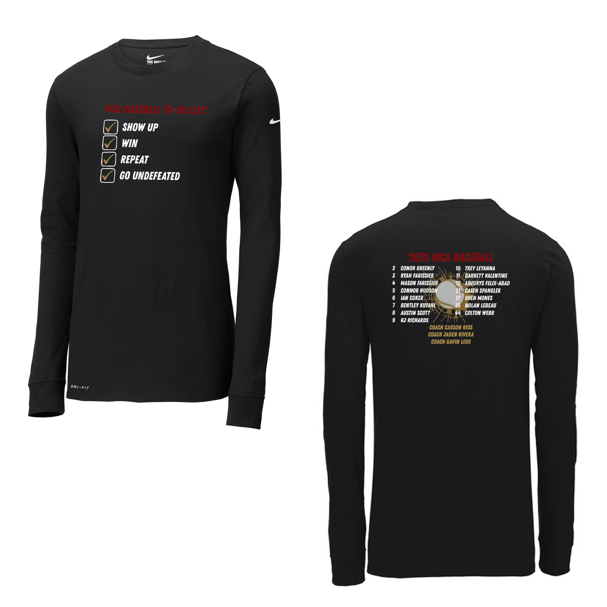 Milford Central Academy Baseball Nike Dri-FIT Long Sleeve Tee