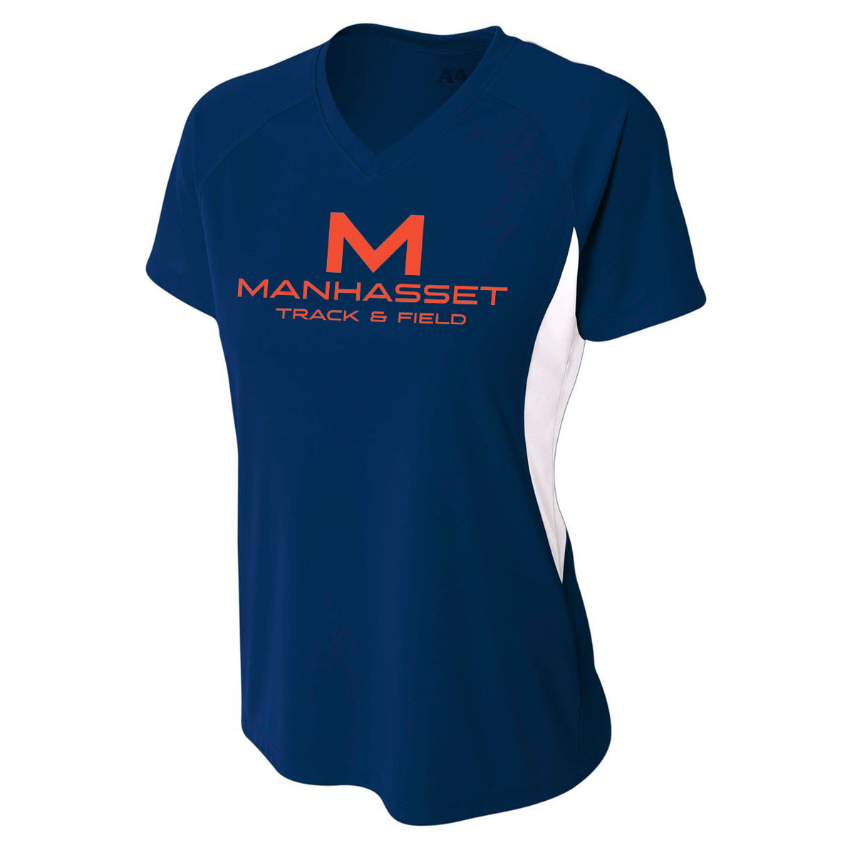 Manhasset Track & Field Women's Colorblock Performance V-Neck *SMALL "M' ON BACK NECK*