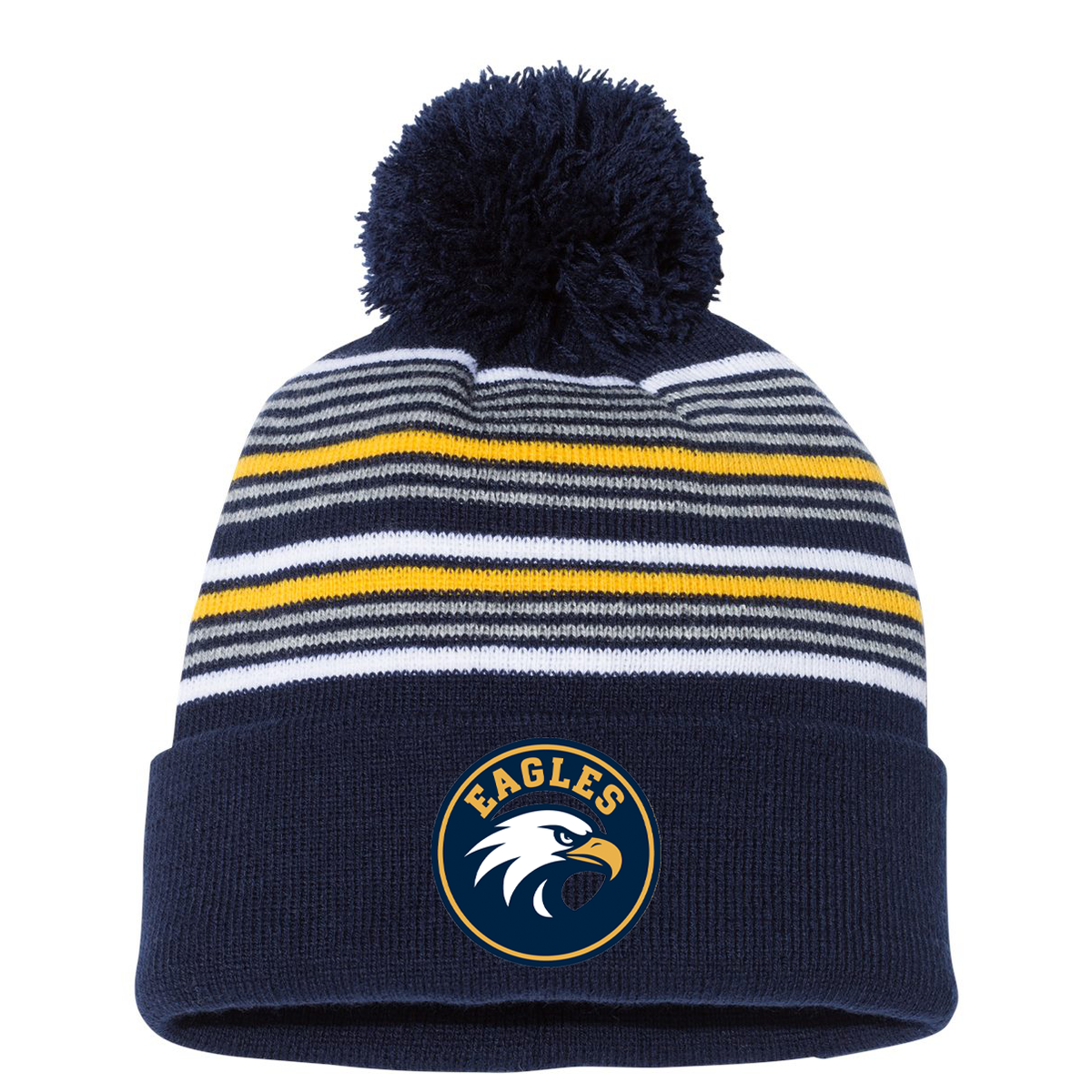 Mount Ellis Academy Athletics 12" Striped Pom-Pom Cuffed Beanie