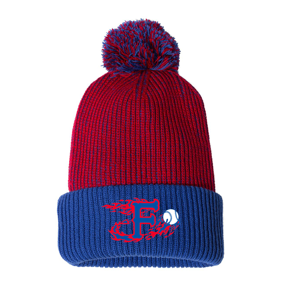 Farming Flames Baseball Club Speckled Knit Pom Beanie