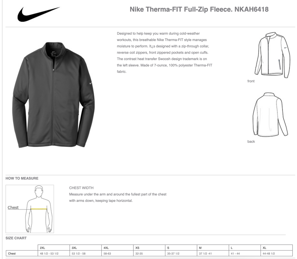 Grafton Youth Lacrosse Nike Therma-Fit Full Zip Fleece