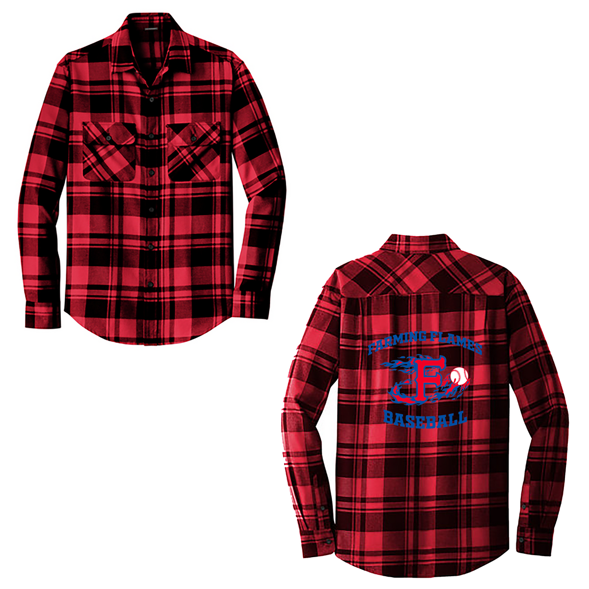 Farming Flames Baseball Club Plaid Flannel Shirt