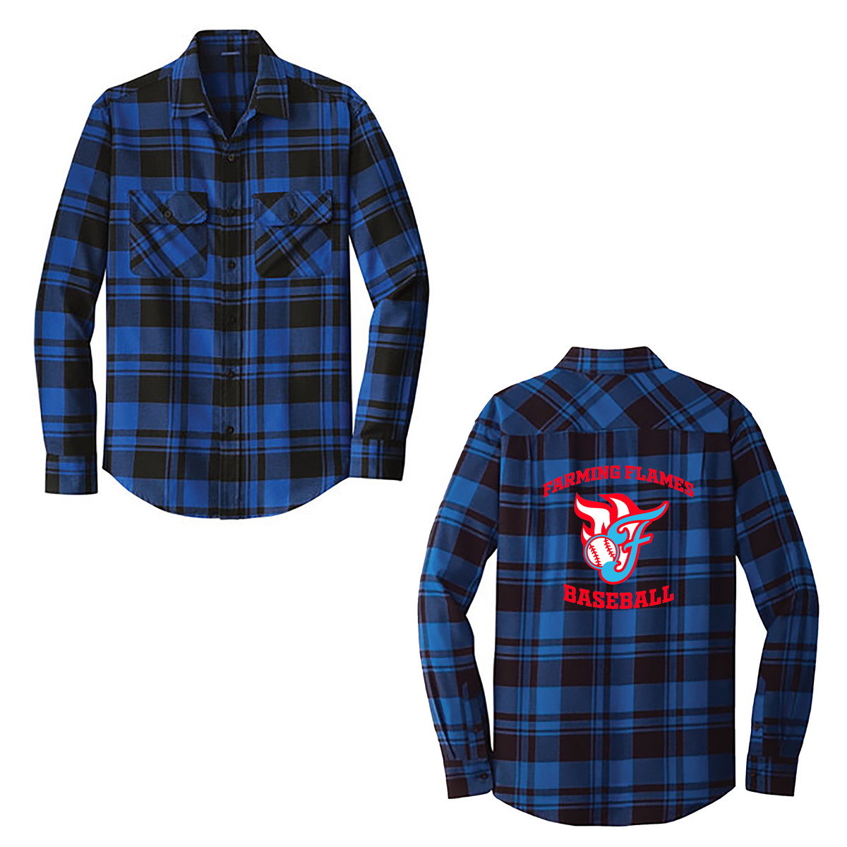 Farming Flames Baseball Club Plaid Flannel Shirt