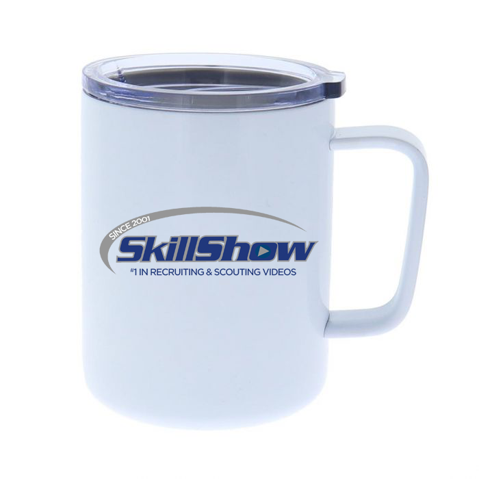 SkillShow 10oz White Stainless Steel Coffee Mug with Lid