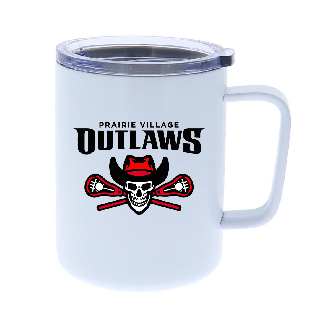 Prairie Village Outlaws Lacrosse 10oz White Stainless Steel Coffee Mug with Lid