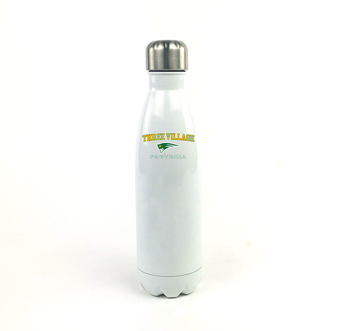 Three Village Football 17 Oz. White Stainless Steel Water Bottle