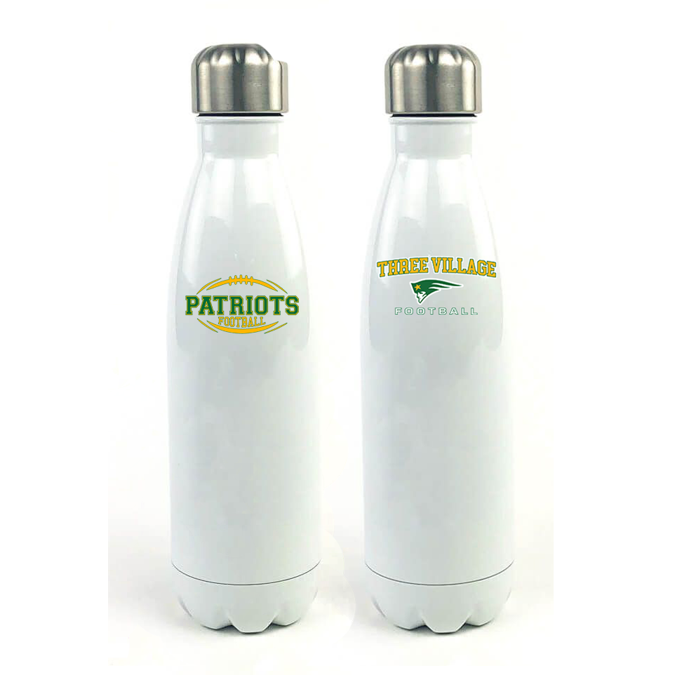 Three Village Football 17 Oz. White Stainless Steel Water Bottle