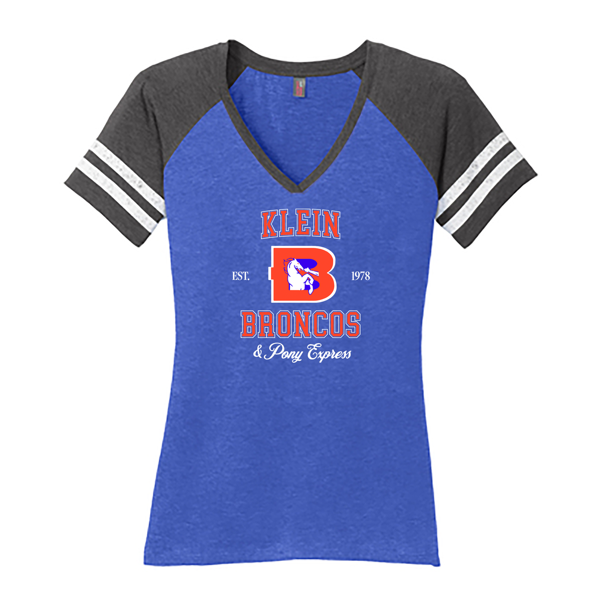 Klein Broncos & Pony Express Football Women’s Game V-Neck Tee