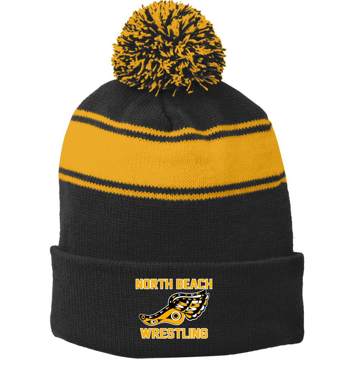 North Beach Wrestling Black/Gold Pom Pom Beanie