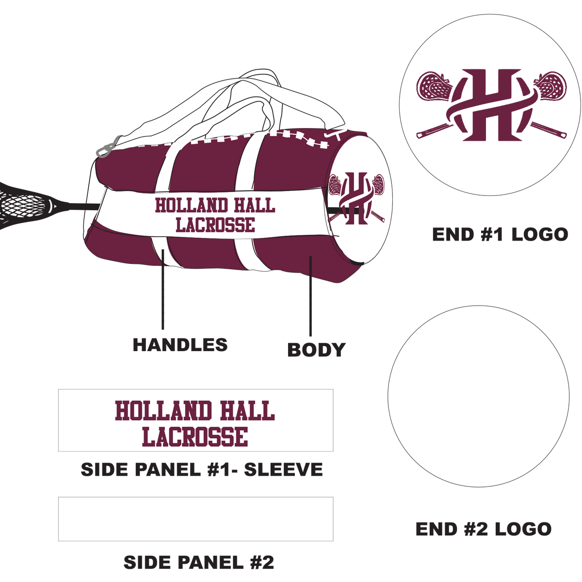 Holland Hall Lacrosse Sewn-In Stick Sleeve XL Lacrosse Duffel Bag