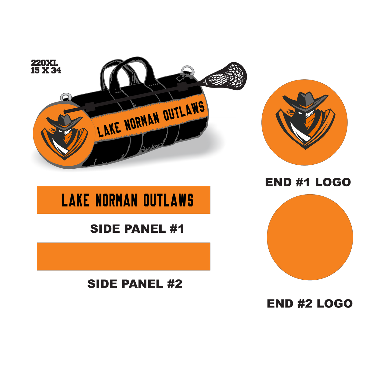 Lake Norman Outlaws Velcro Stick Holder XL Lacrosse Duffel Bag