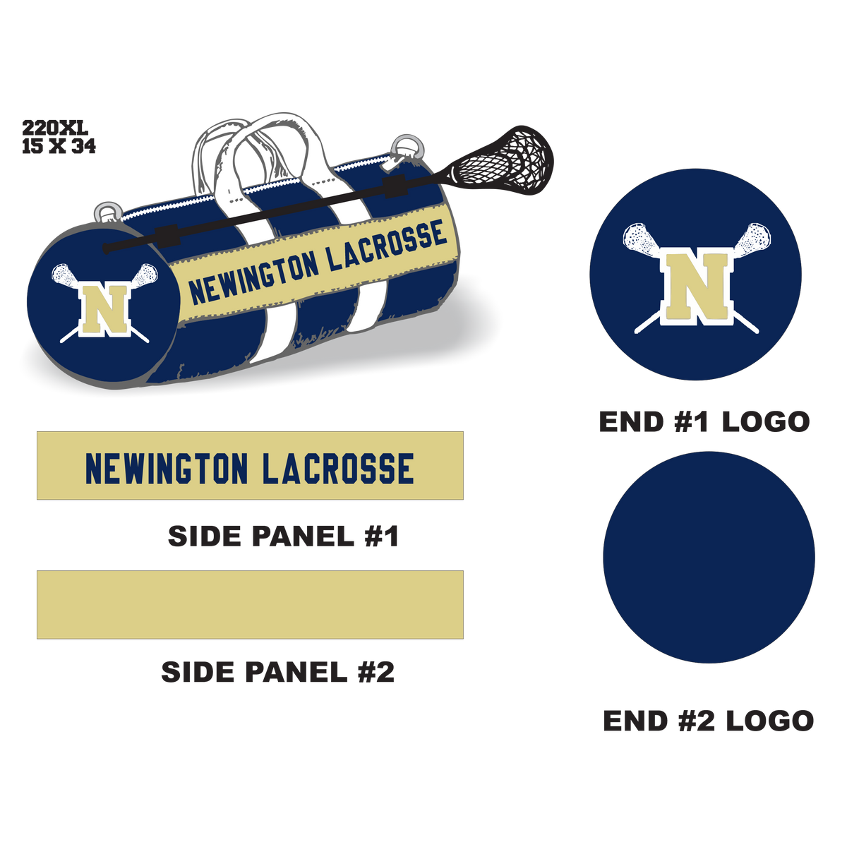 Newington High School Lacrosse Velcro Stick Holder XL Duffel Bag