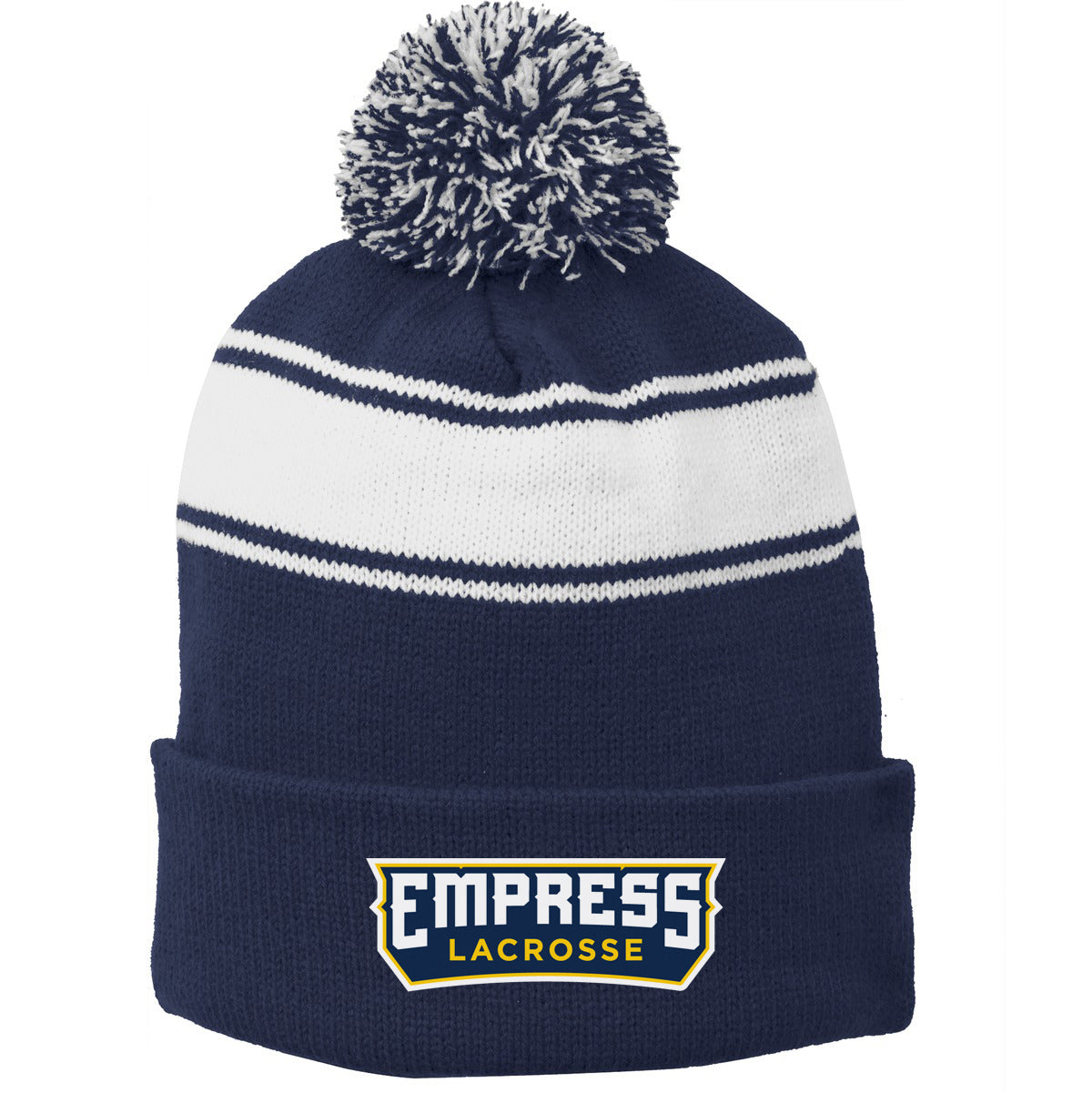 Empress Lacrosse Navy/White Pom Pom Beanie