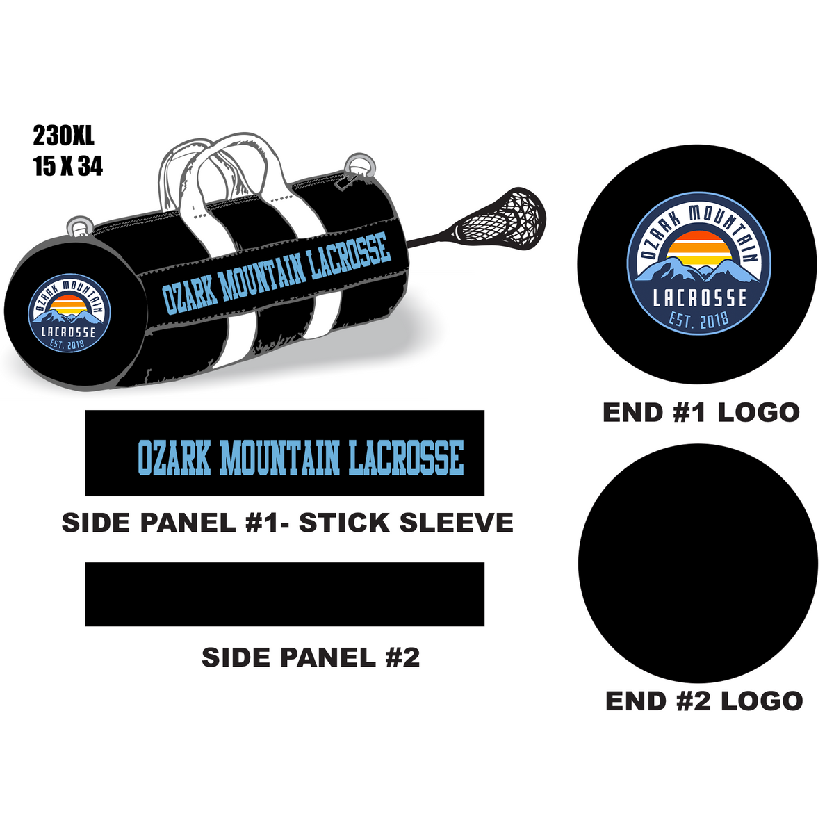 Ozark Mountain Lacrosse Sewn-In Stick Sleeve XL Lacrosse Duffel Bag