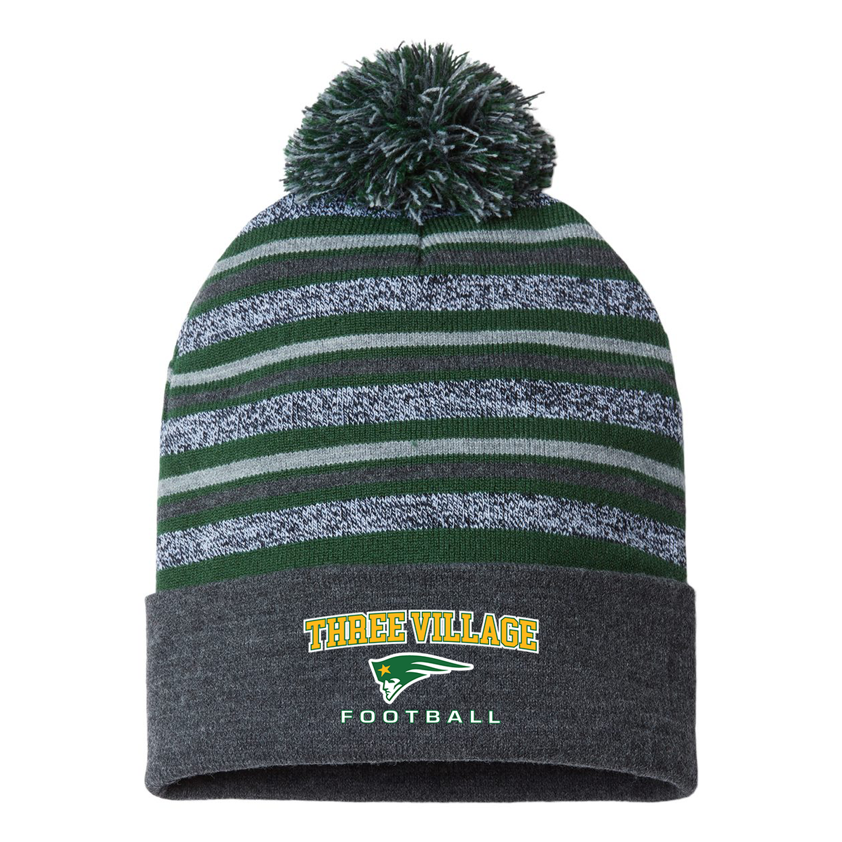 Three Village Football HS Lacrosse Striped Beanie