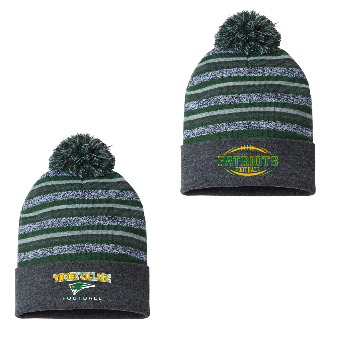 Three Village Football HS Lacrosse Striped Beanie