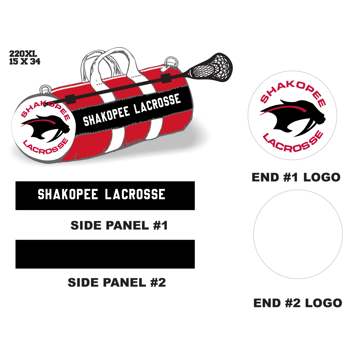 Shakopee Lacrosse Velcro Stick Holder XL Duffel Bag