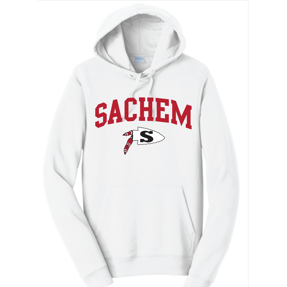 Sachem Spiritwear Port & Company® Fan Favorite™ Hooded Sweatshirt (ADULT & YOUTH SIZES) Red or Gold School Logo White or Black Shirts