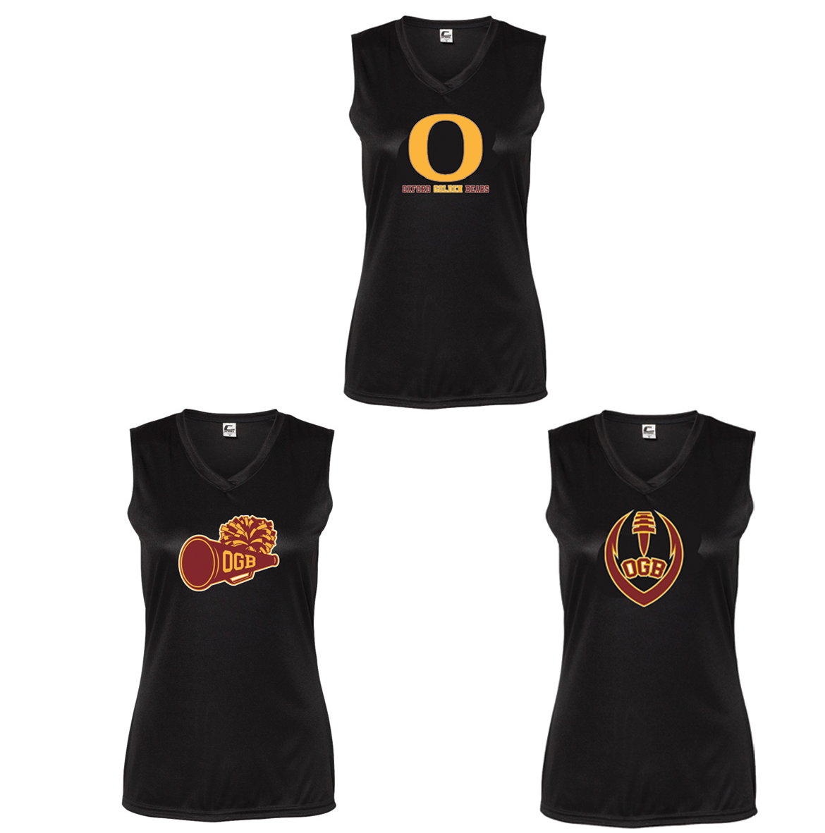 Oxford Golden Bears Cheer Womens Sleeveless V-Neck T-Shirt