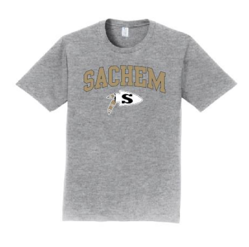 Sachem Spiritwear Port & Company® Fan Favorite™ Tee (ADULT & YOUTH SIZES) Red or Gold School Logo White or Black Shirts