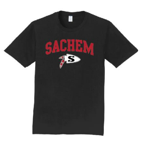 Sachem Spiritwear Port & Company® Fan Favorite™ Tee (ADULT & YOUTH SIZES) Red or Gold School Logo White or Black Shirts