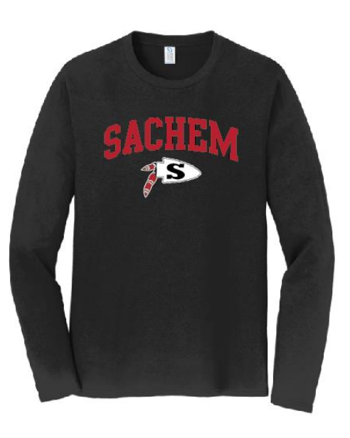 Sachem Spiritwear Port & Company® Long Sleeve Fan Favorite™ Tee (ADULT & YOUTH SIZES) Red or Gold School Logo White or Black Shirts