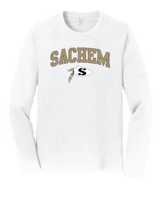 Sachem Spiritwear Port & Company® Long Sleeve Fan Favorite™ Tee (ADULT & YOUTH SIZES) Red or Gold School Logo White or Black Shirts