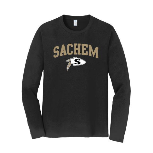 Sachem Spiritwear Port & Company® Long Sleeve Fan Favorite™ Tee (ADULT & YOUTH SIZES) Red or Gold School Logo White or Black Shirts