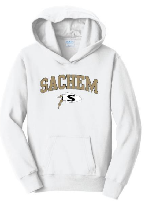 Sachem Spiritwear Port & Company® Fan Favorite™ Hooded Sweatshirt (ADULT & YOUTH SIZES) Red or Gold School Logo White or Black Shirts