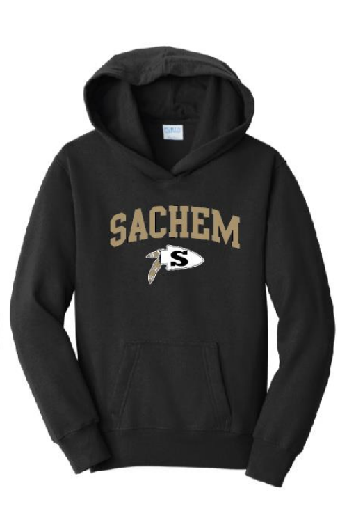 Sachem Spiritwear Port & Company® Fan Favorite™ Hooded Sweatshirt (ADULT & YOUTH SIZES) Red or Gold School Logo White or Black Shirts